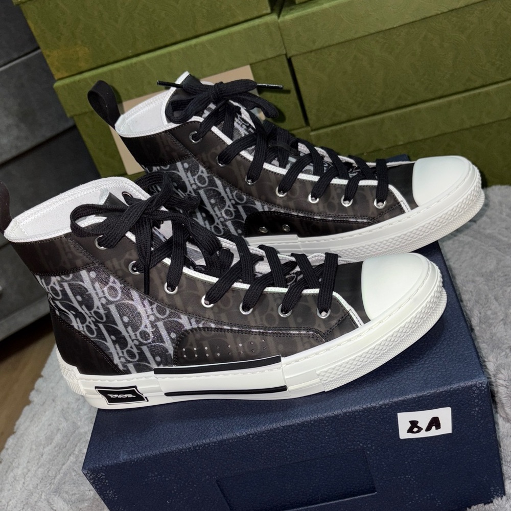 Dior Black and White Logo High-Top Sneakers